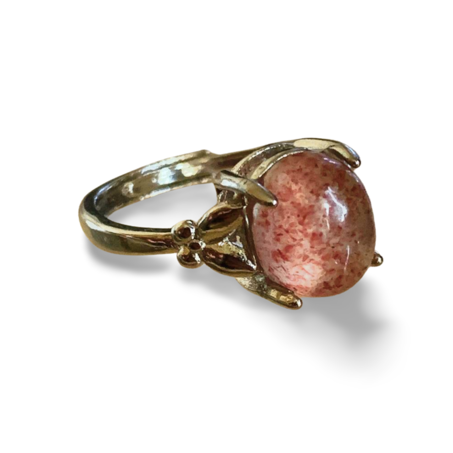 STRAWBERRY QUARTZ SILVER PLATED ADJUSTABLE RING