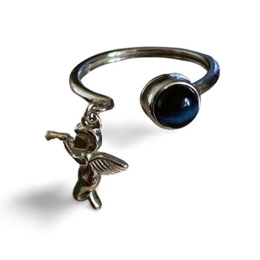 CHERUB PIETERSITE SILVER PLATED ADJUSTABLE FIDGET RING