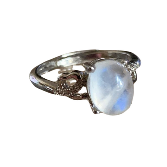 RAINBOW MOONSTONE SILVER PLATED ADJUSTABLE RING