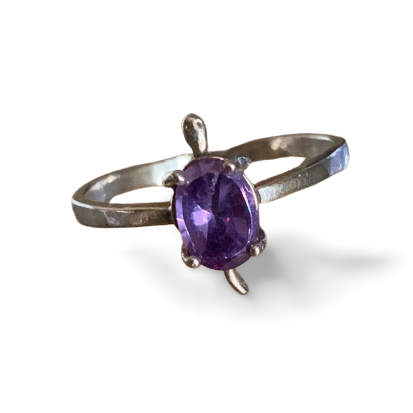 GEM QUALITY AMETHYST SILVER TURTLE RING 'P 1/2'