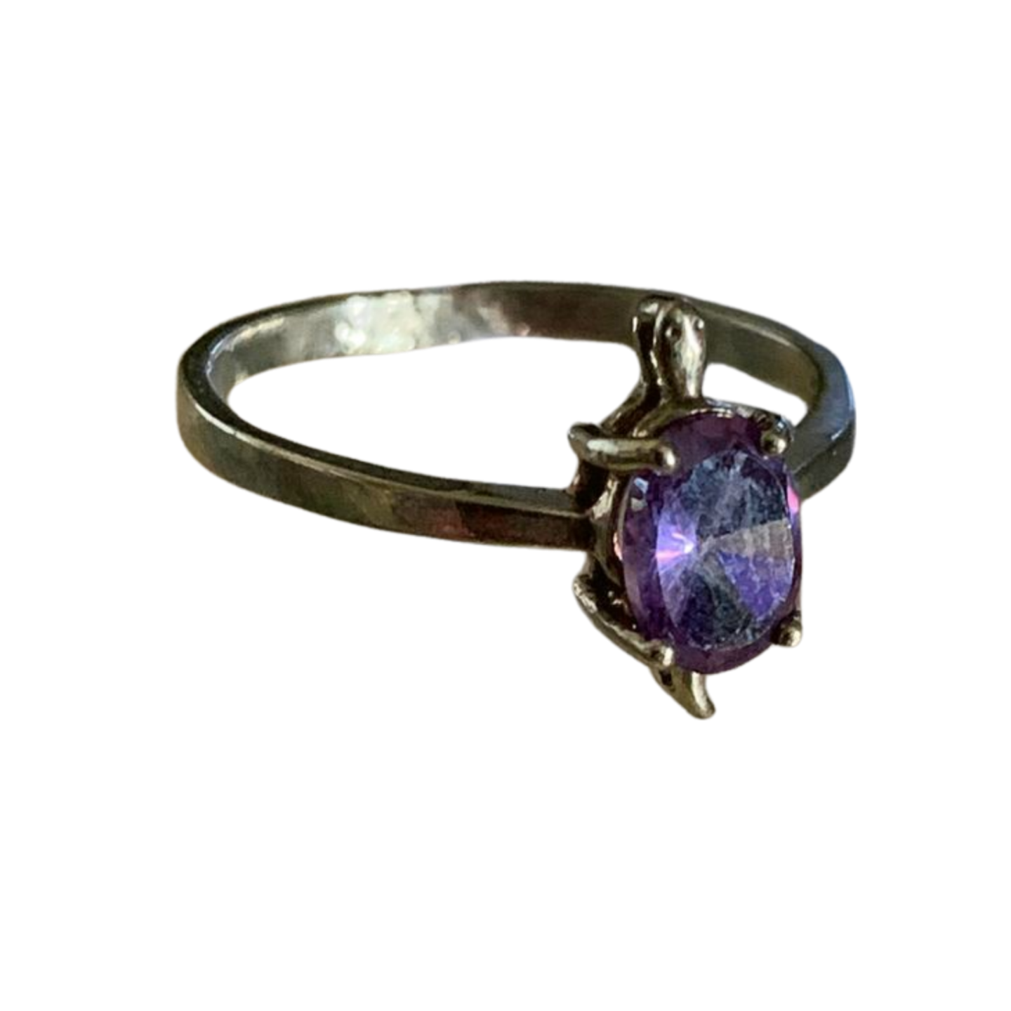 GEM QUALITY AMETHYST SILVER TURTLE RING 'P 1/2'