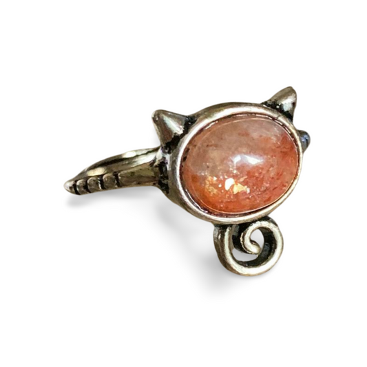 SUNSTONE with RAINBOW LATTICE KITTY CAT RING