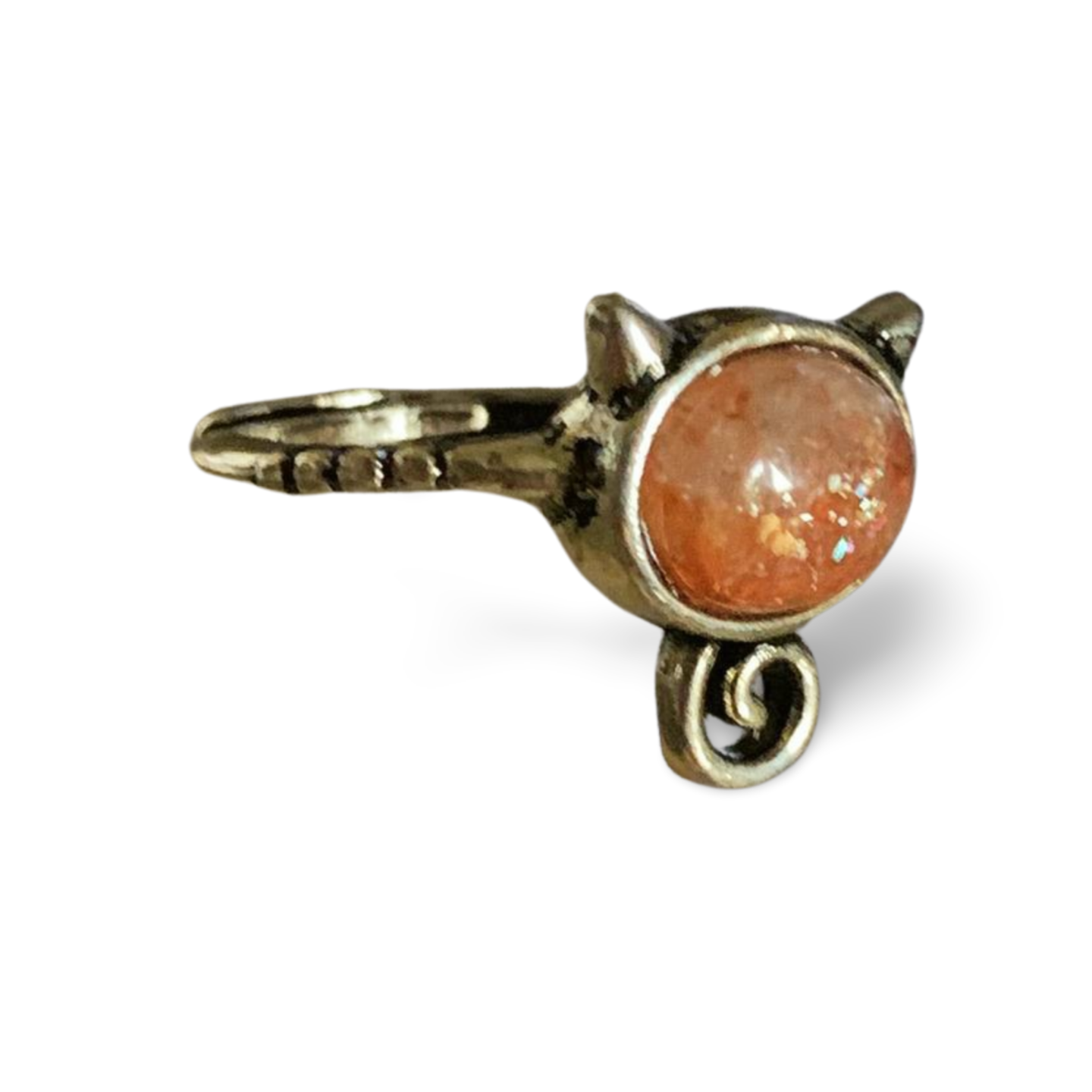 SUNSTONE with RAINBOW LATTICE KITTY CAT RING