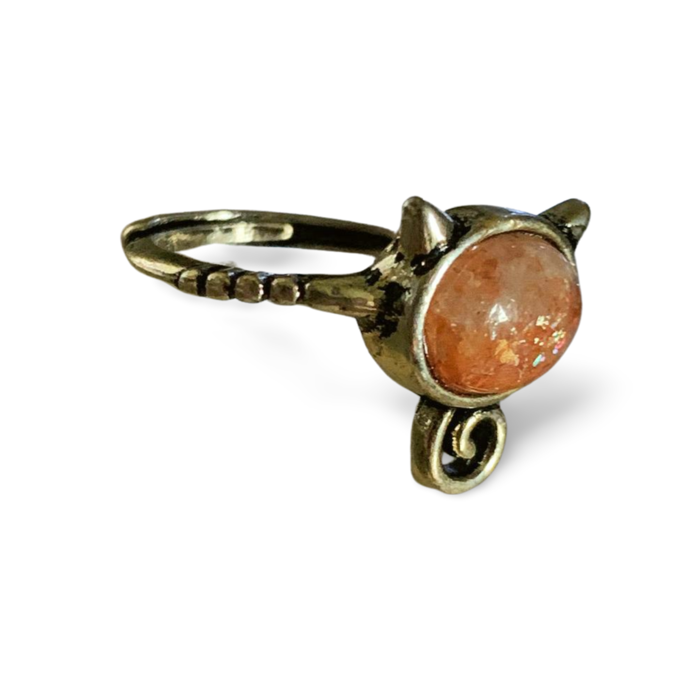 SUNSTONE with RAINBOW LATTICE KITTY CAT RING