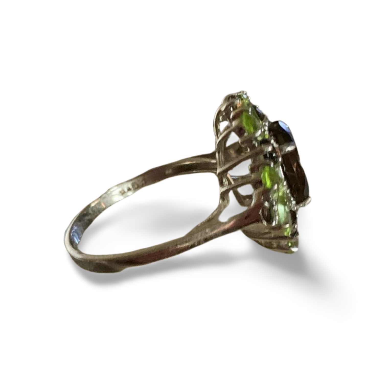 PERIDOT & SMOKY QUARTZ SILVER RING 'O'