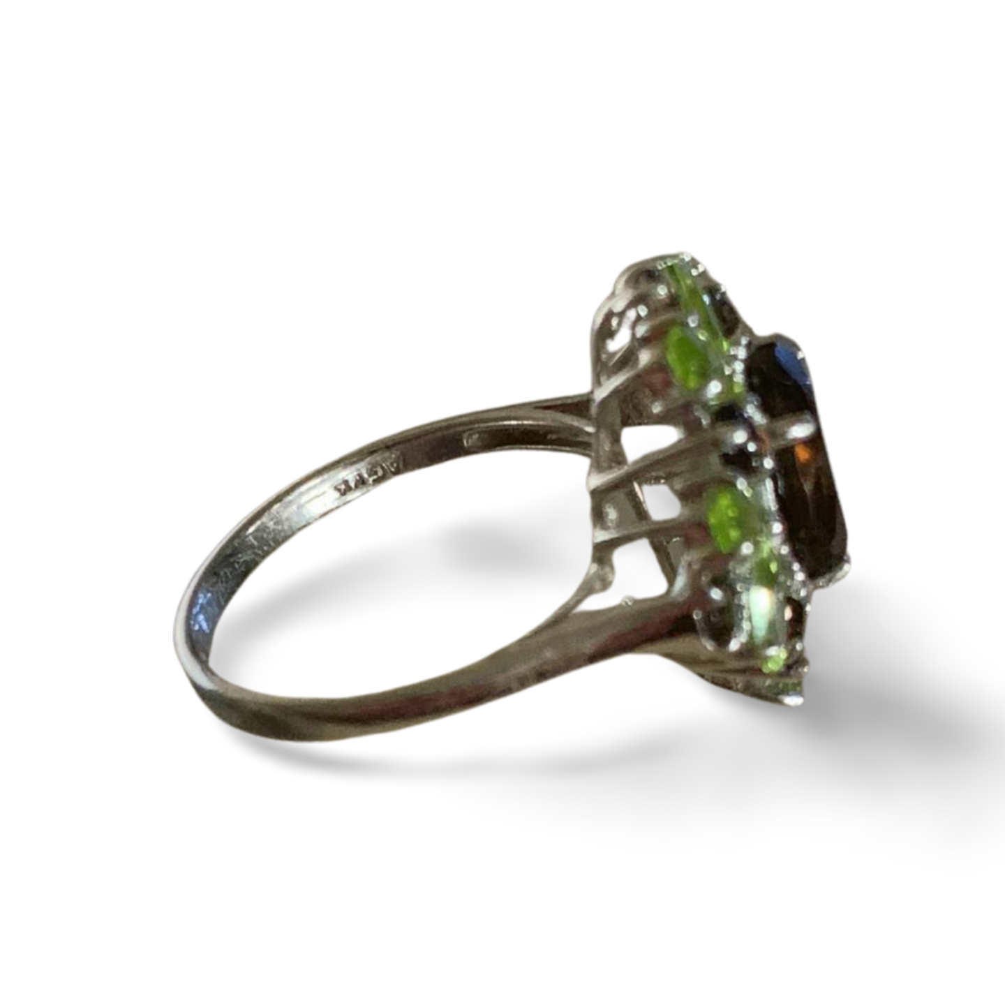 PERIDOT & SMOKY QUARTZ SILVER RING 'O'