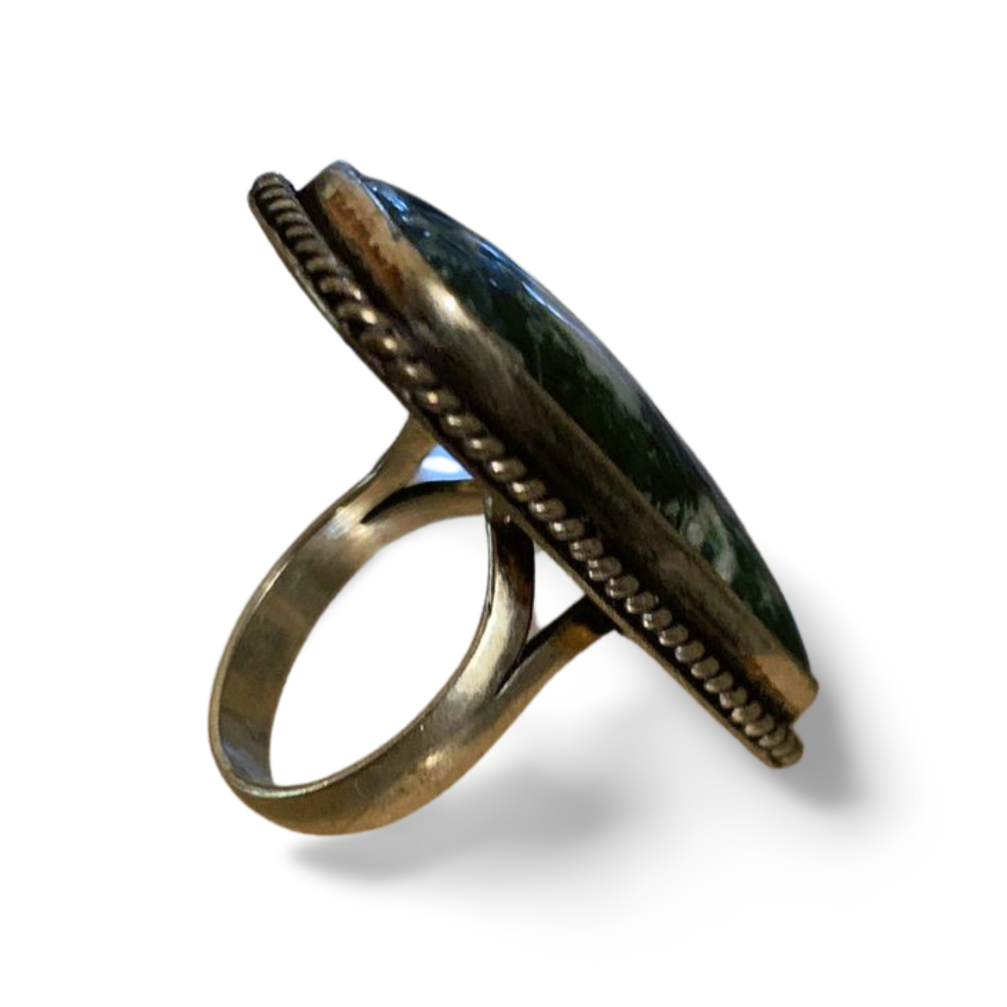 STATEMENT MOSS AGATE SILVER RING 'L'