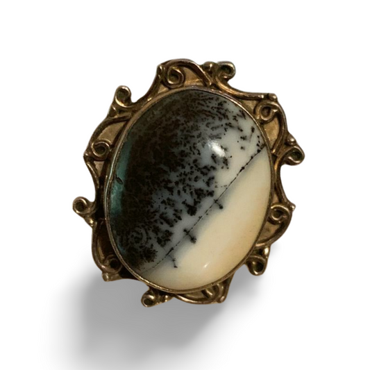 DENDRITIC OPAL / MERLINITE STATEMENT SILVER RING 'S'