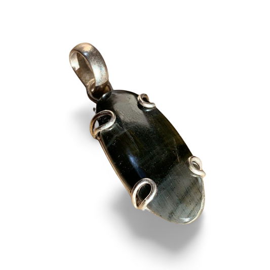 BLUE TIGER'S EYE /HAWK EYE SILVER PENDANT