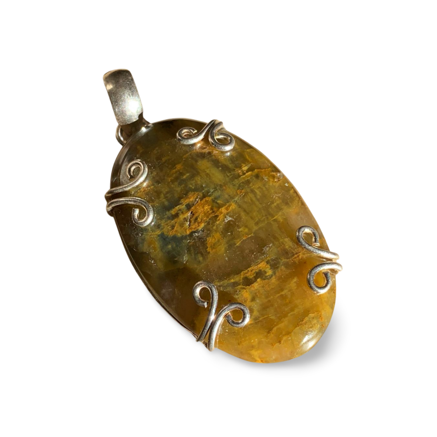 YELLOW PIETERSITE SILVER PENDANT