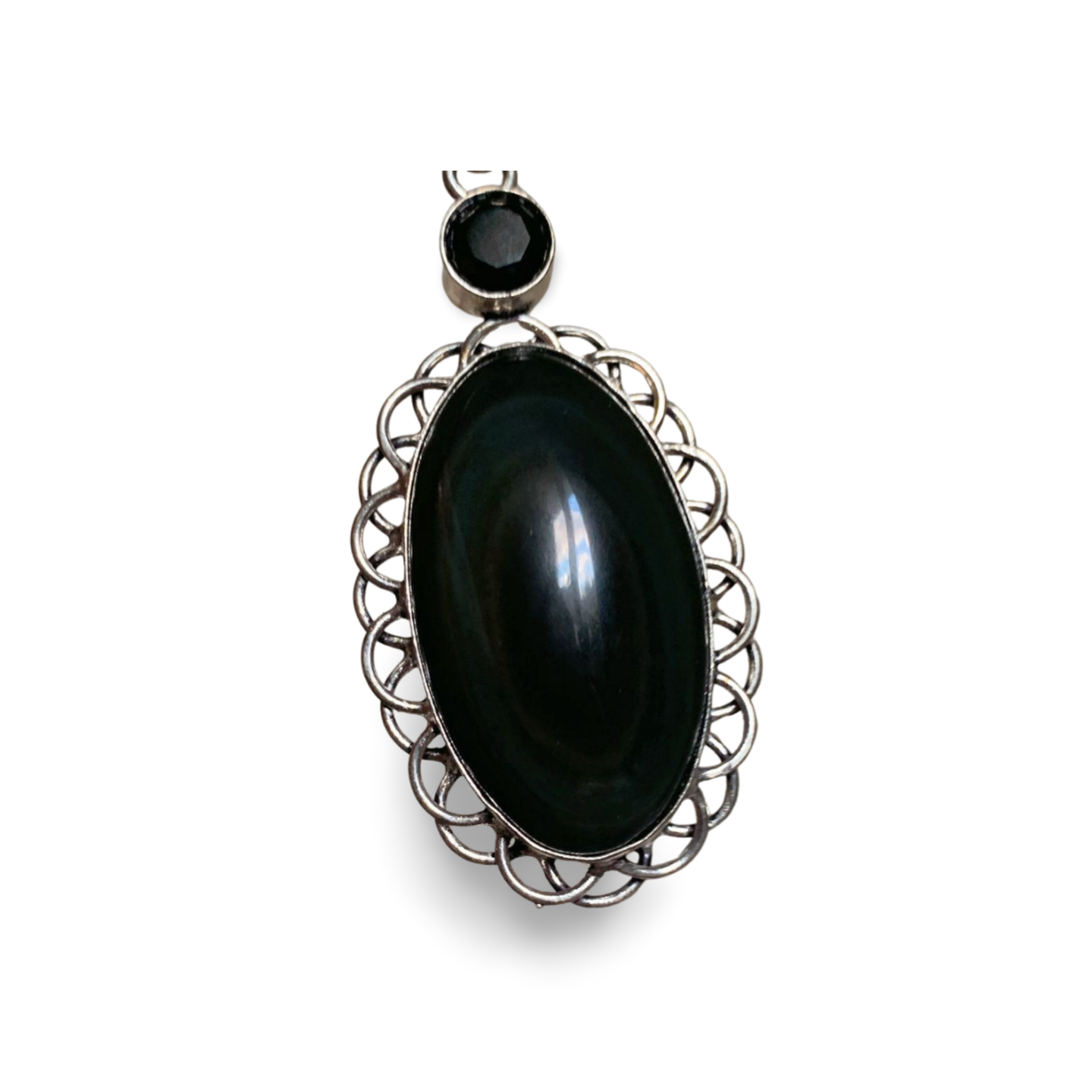 RAINBOW OBSIDIAN & OBSIDIAN SILVER PENDANT