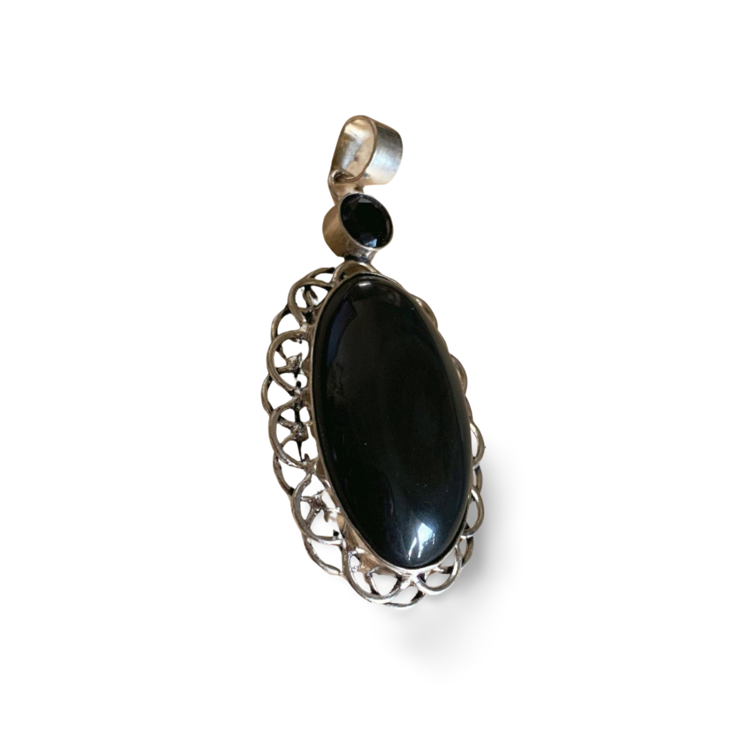 RAINBOW OBSIDIAN & OBSIDIAN SILVER PENDANT