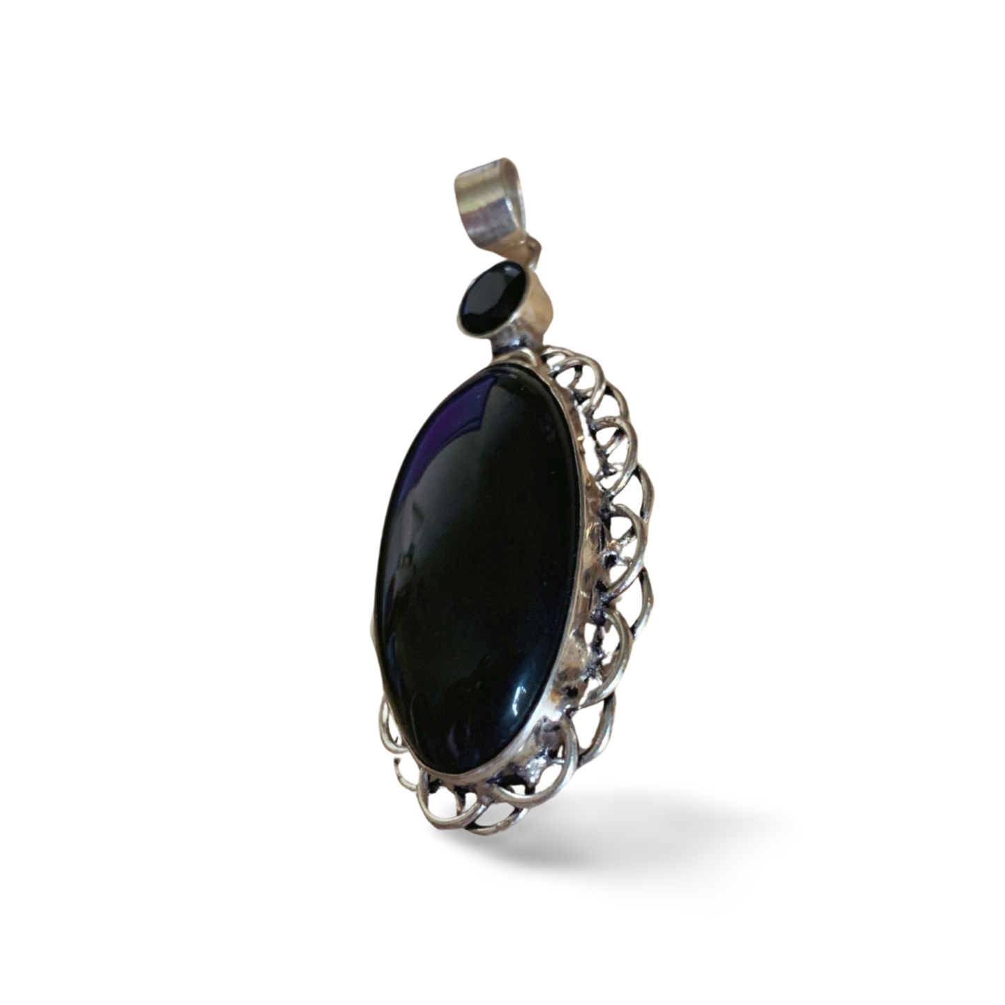 RAINBOW OBSIDIAN & OBSIDIAN SILVER PENDANT