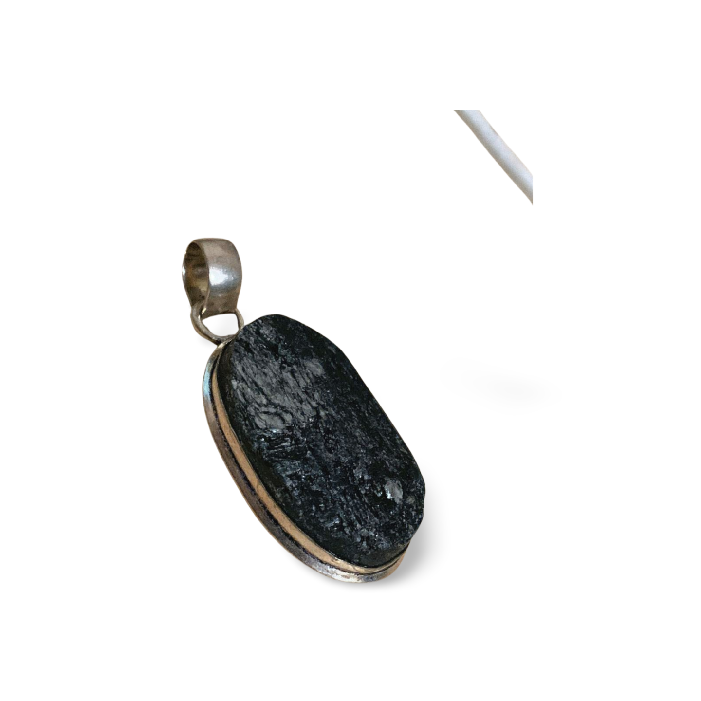 RAW BLACK TOURMALINE SILVER PENDANT