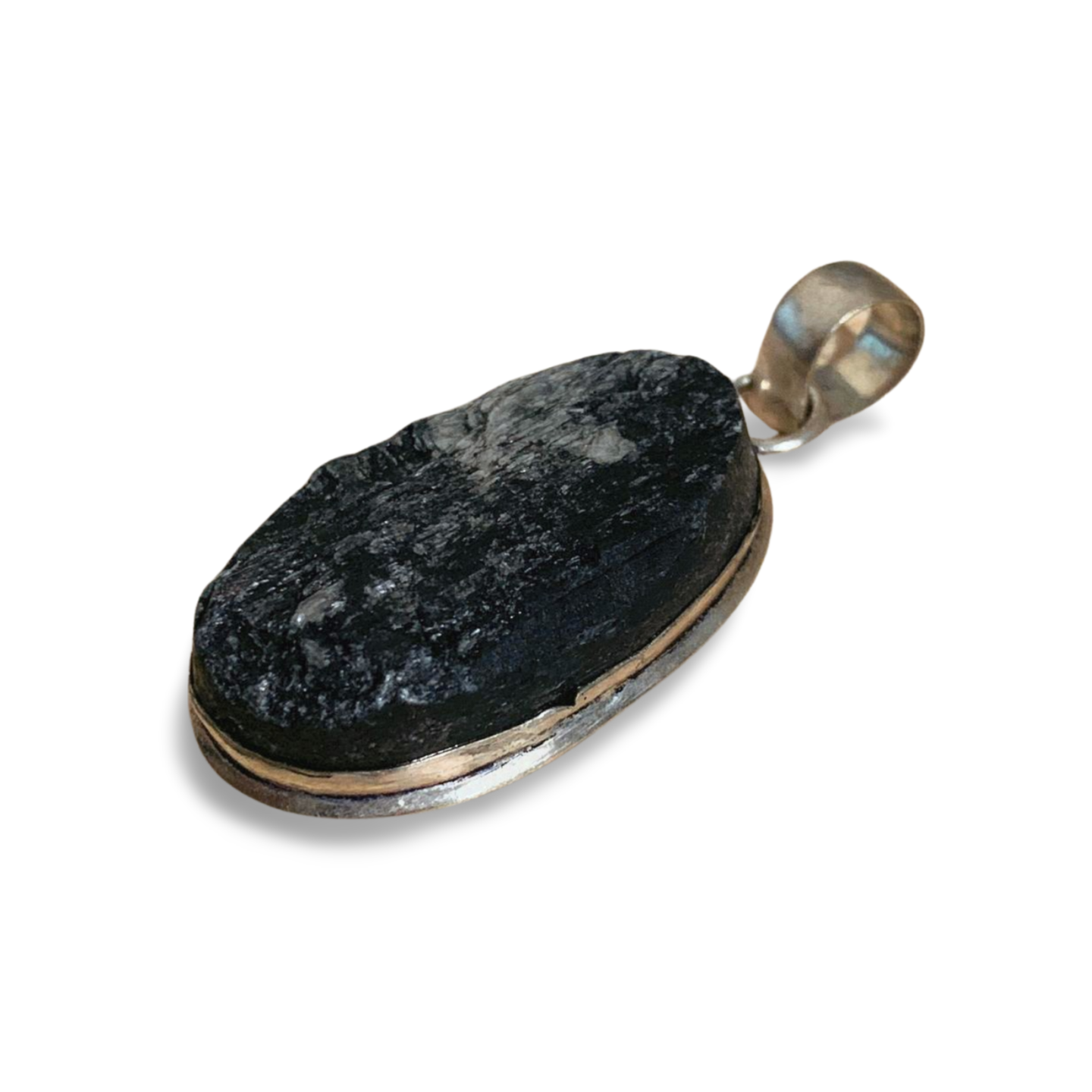 RAW BLACK TOURMALINE SILVER PENDANT