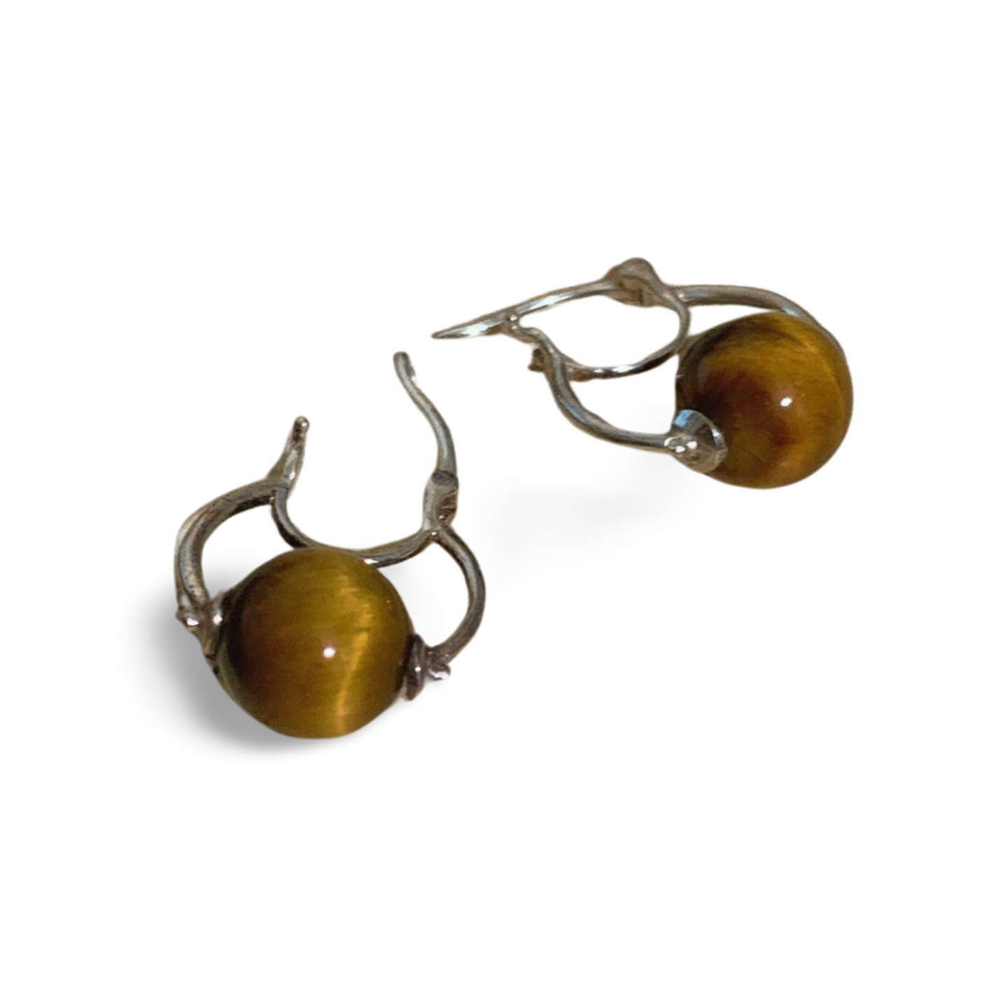 GOLD TIGER EYE SILVER LEVER ARCH HOOP EARRINGS