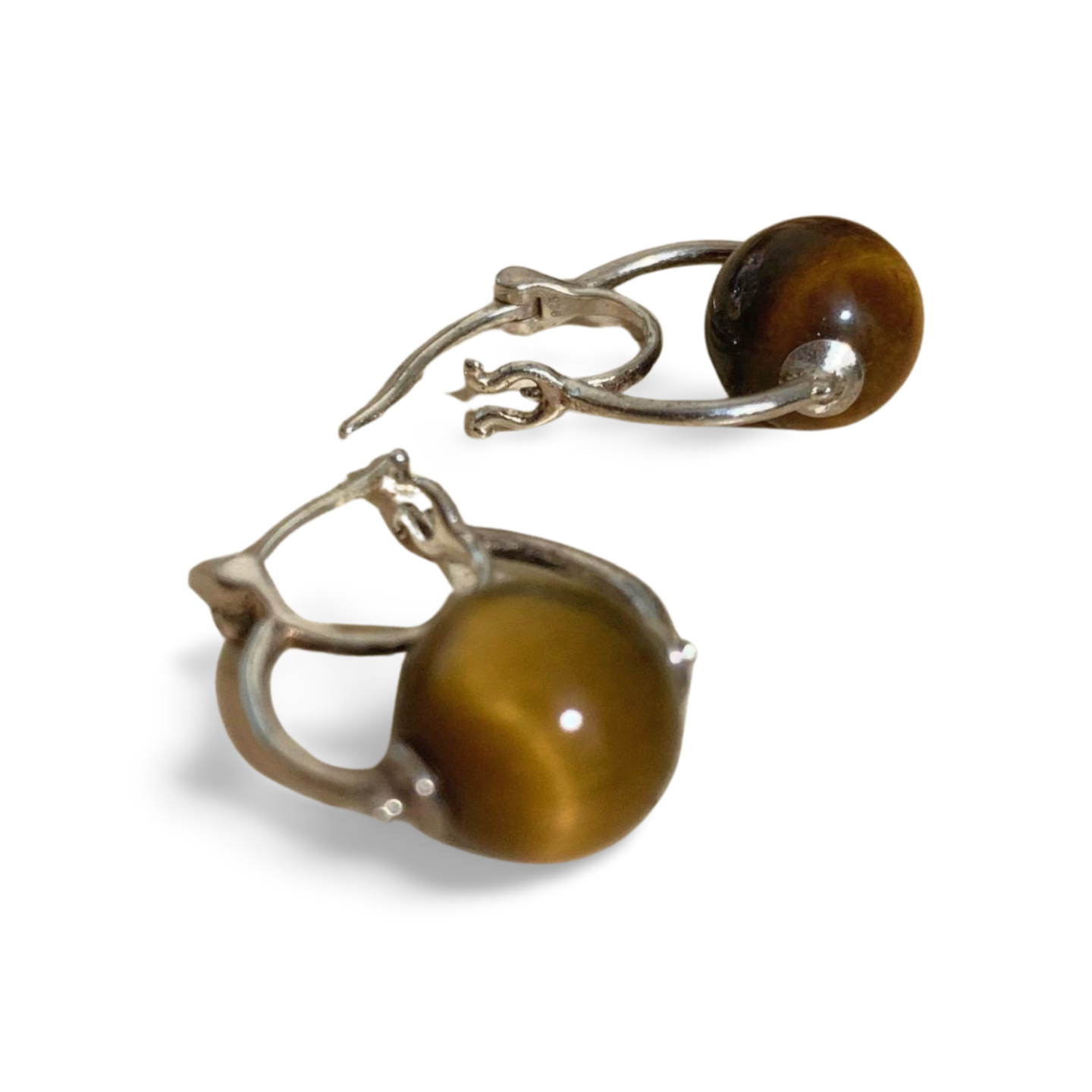 GOLD TIGER EYE SILVER LEVER ARCH HOOP EARRINGS