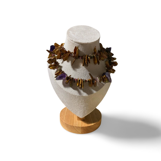 BIWA PEARL, WATERMELON TOURMALINE & AMETHYST LAYERED STATEMENT NECKLACE