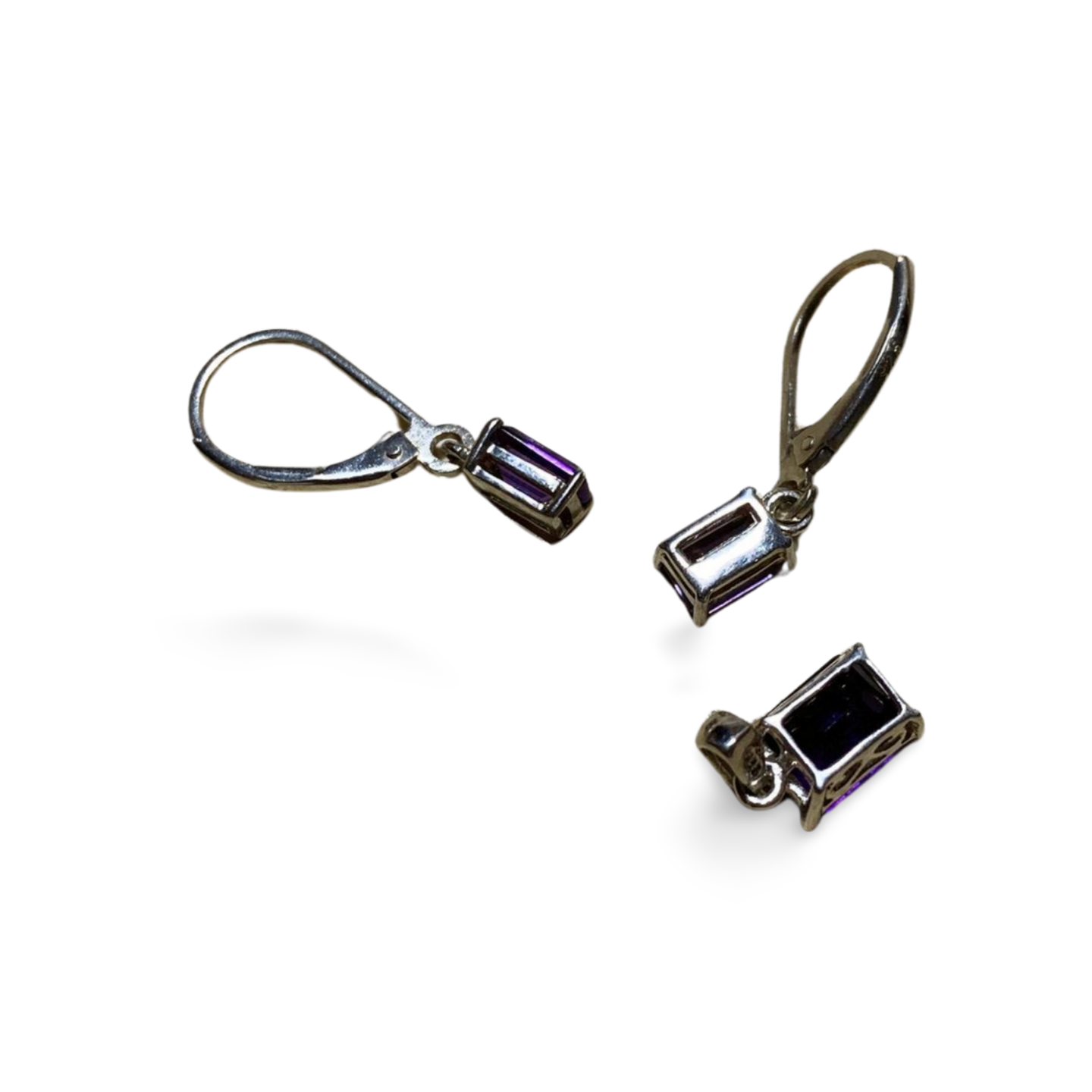 AMETHYST AAA GRADE SILVER LEVER ARCH EARRINGS & PENDANT SET