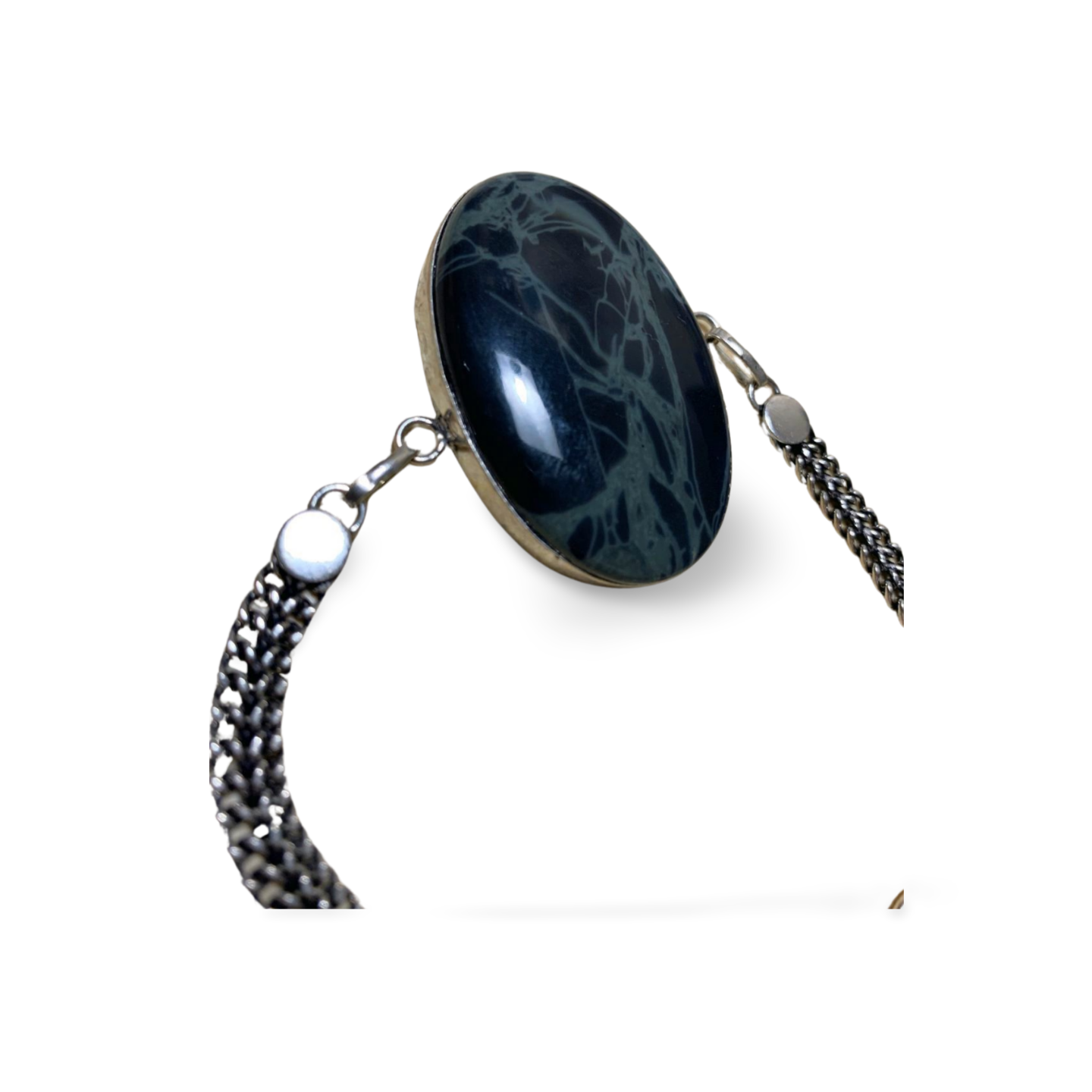 SPIDER WEB OBSIDIAN SILVER T BAR BRACELET