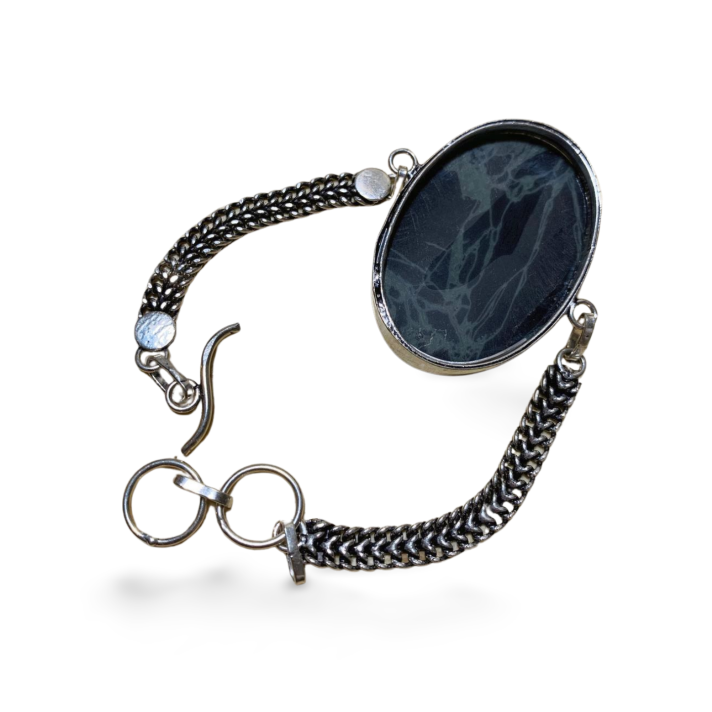 SPIDER WEB OBSIDIAN SILVER T BAR BRACELET