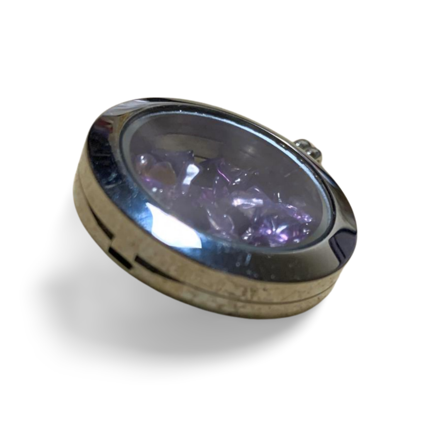 AMETHYST CHIP STAINLESS STEEL MEMORY LOCKET PENDANT