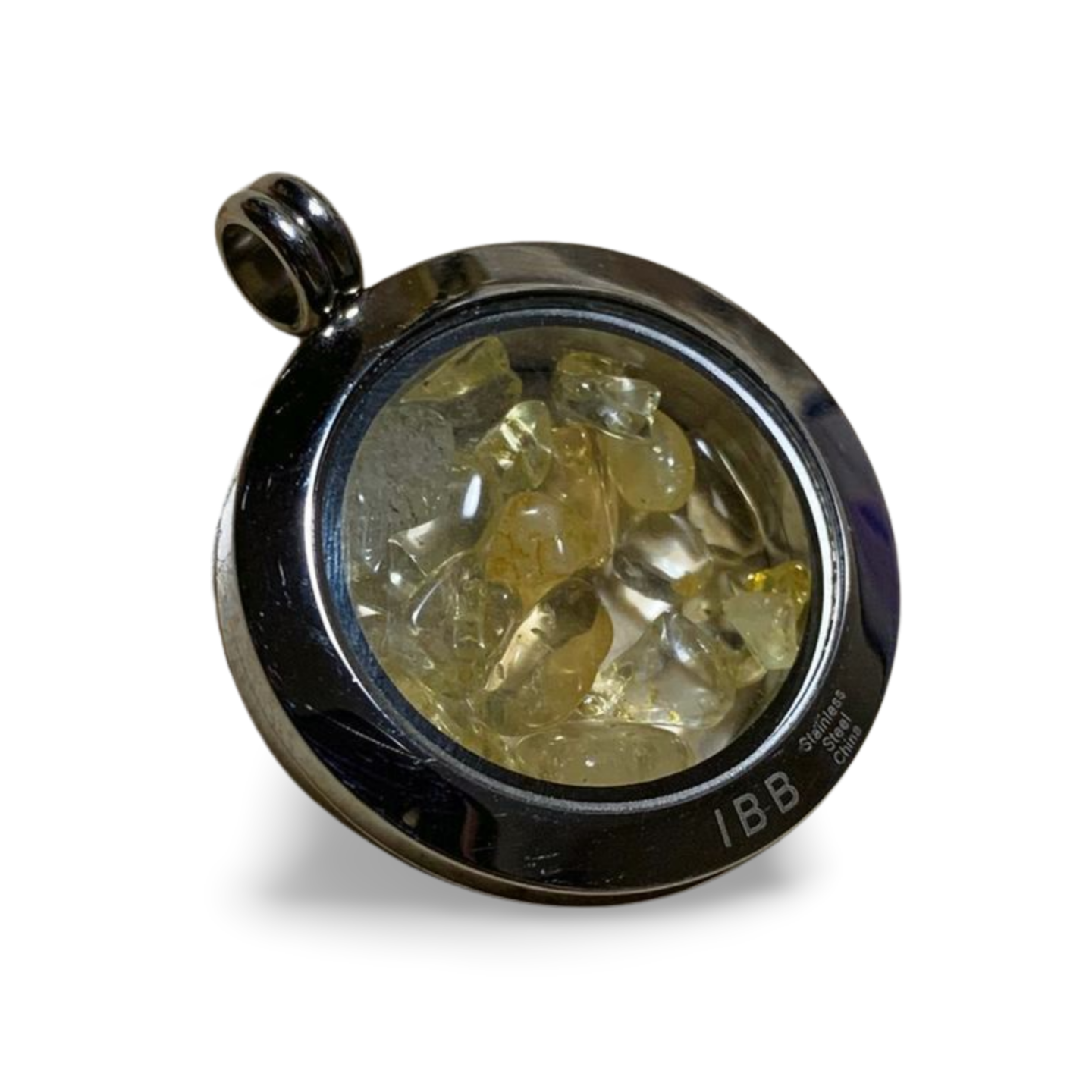 CITRINE CHIP STAINLESS STEEL MEMORY LOCKET PENDANT