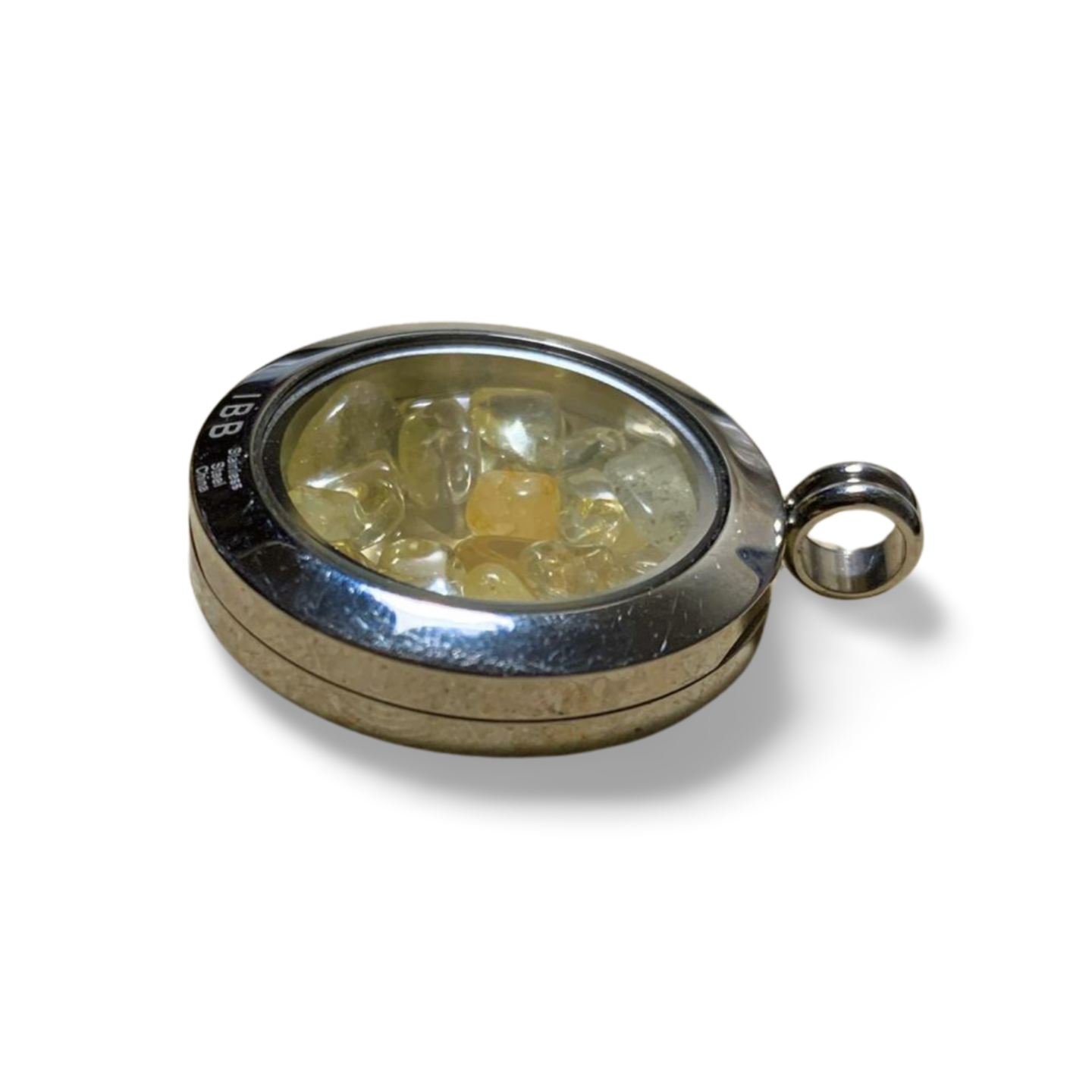 CITRINE CHIP STAINLESS STEEL MEMORY LOCKET PENDANT