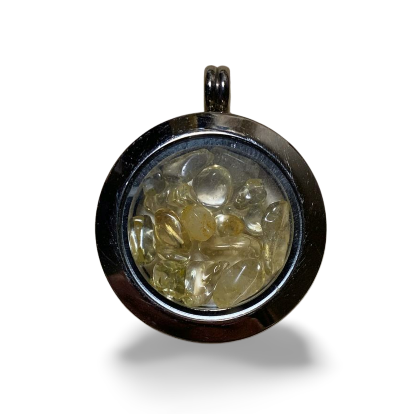 CITRINE CHIP STAINLESS STEEL MEMORY LOCKET PENDANT