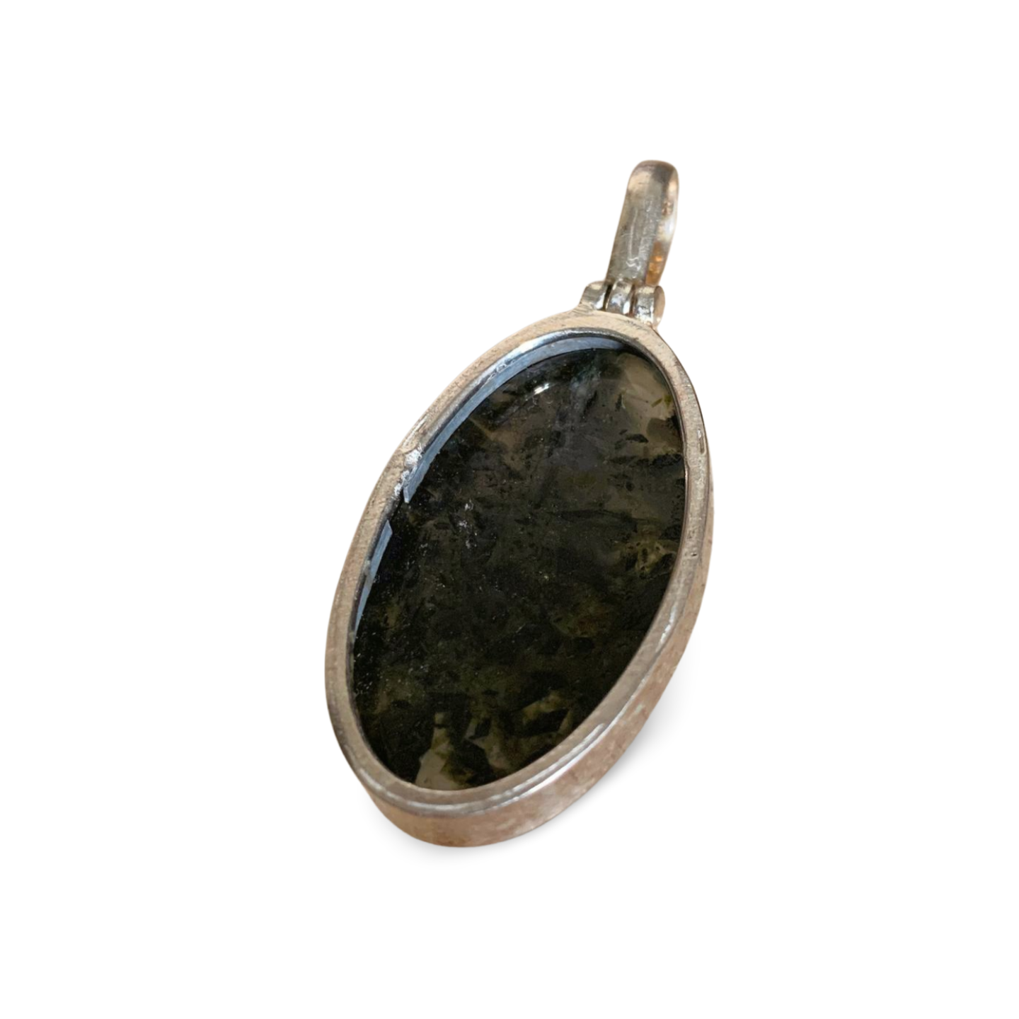 PREHNITE, EPIDOTE & BLACK TOURMALINE SILVER PENDANT