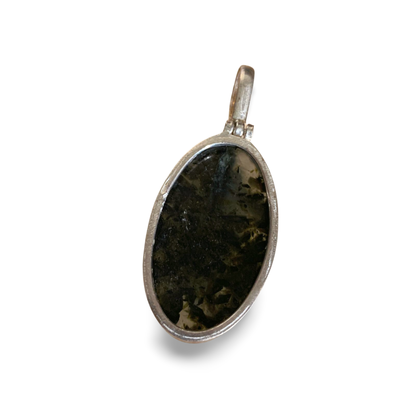 PREHNITE, EPIDOTE & BLACK TOURMALINE SILVER PENDANT