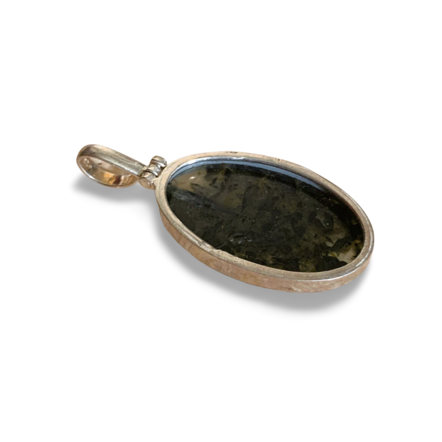 PREHNITE, EPIDOTE & BLACK TOURMALINE SILVER PENDANT