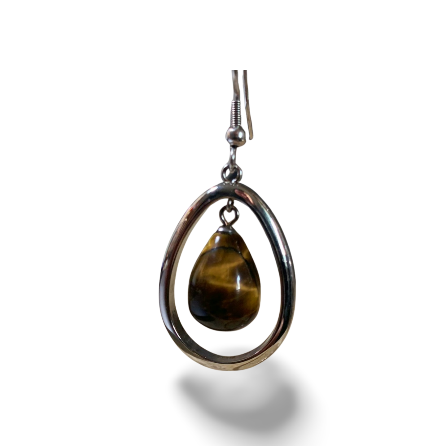 GOLD TIGER EYE TEARDROP STAINLESS STEEL EARRINGS