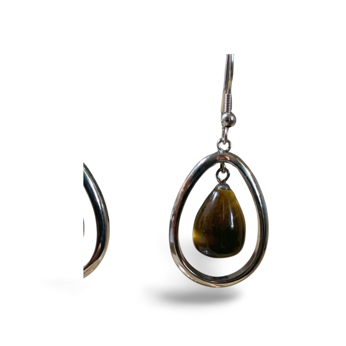 GOLD TIGER EYE TEARDROP STAINLESS STEEL EARRINGS