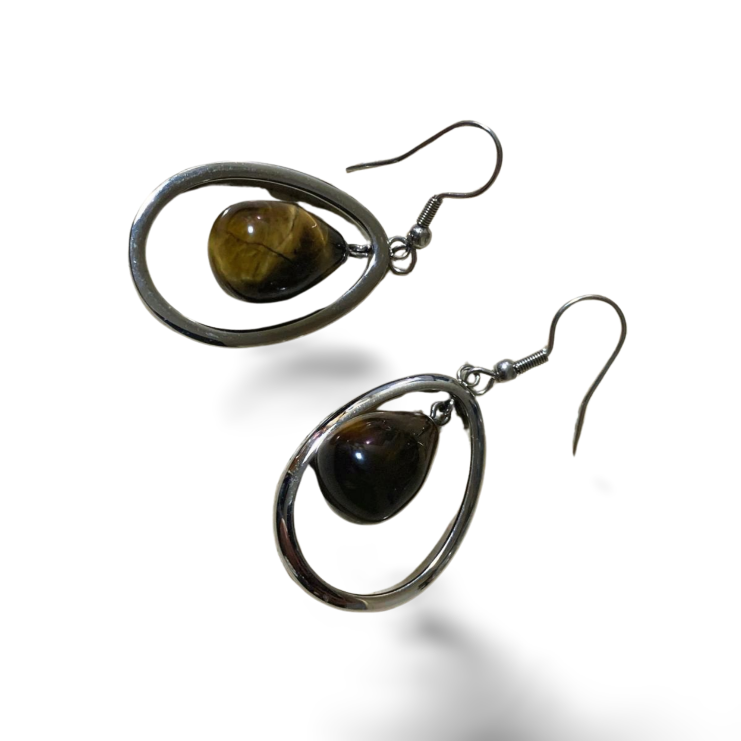 GOLD TIGER EYE TEARDROP STAINLESS STEEL EARRINGS