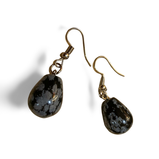 SNOWFLAKE OBSIDIAN STAINLESS STEEL TEARDROP EARRINGS