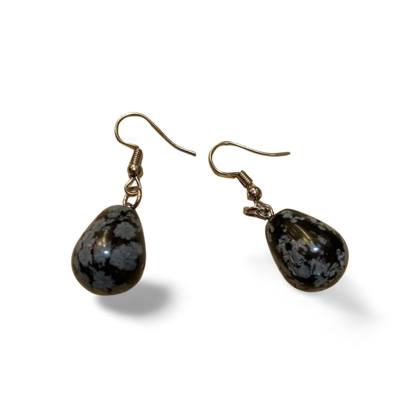 SNOWFLAKE OBSIDIAN STAINLESS STEEL TEARDROP EARRINGS