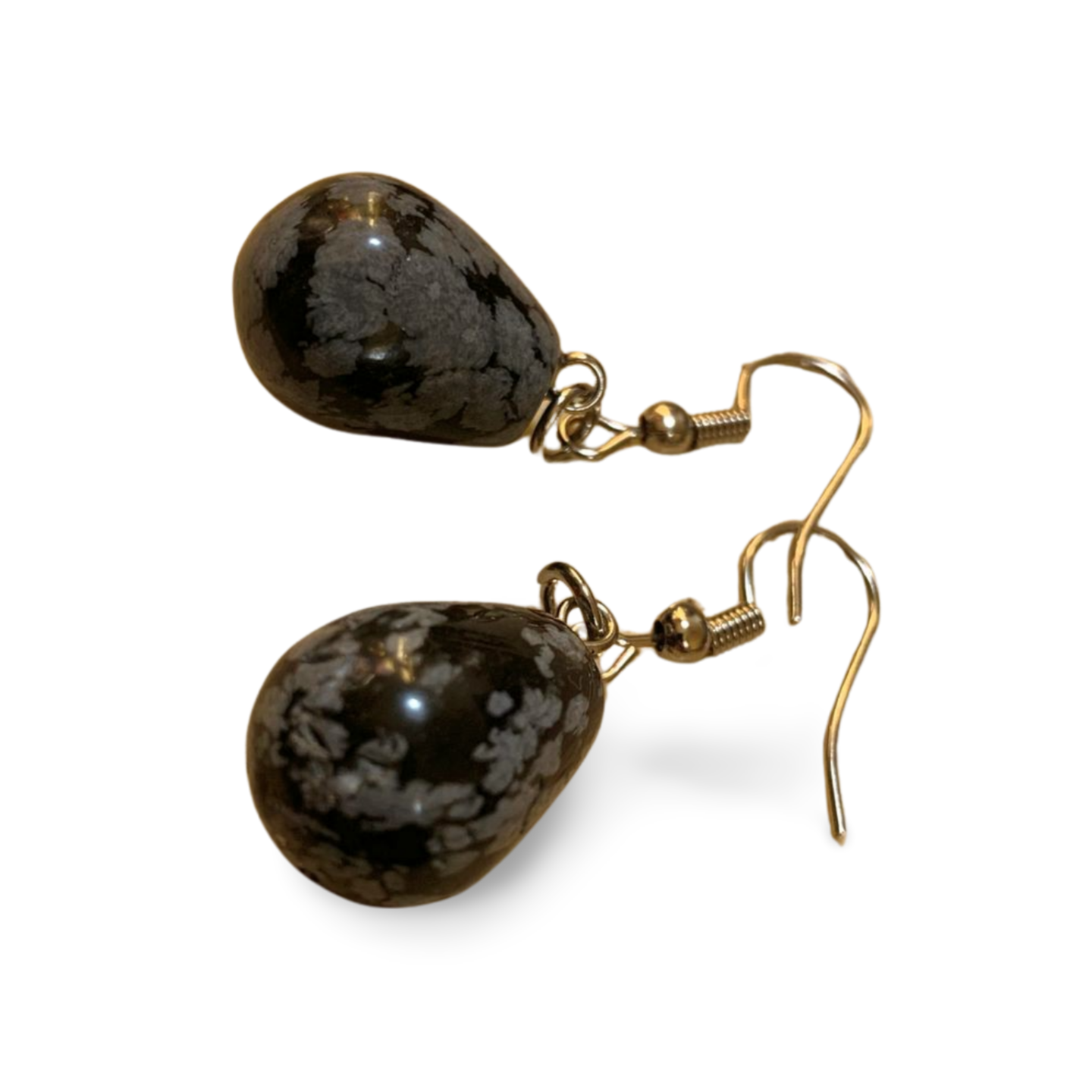 SNOWFLAKE OBSIDIAN STAINLESS STEEL TEARDROP EARRINGS