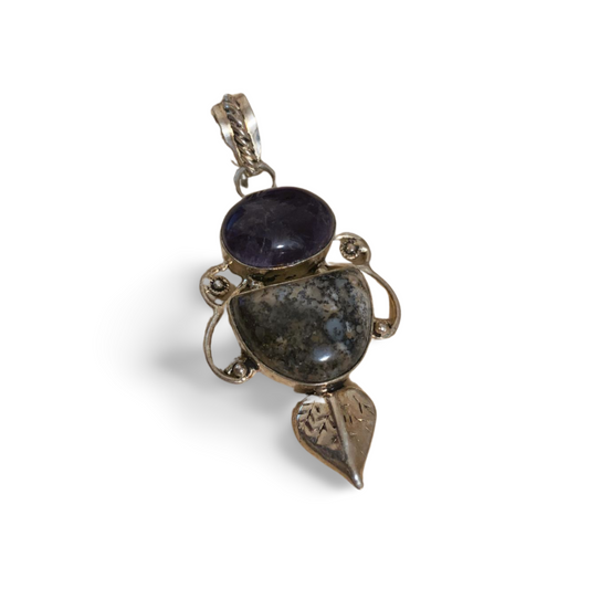 AMETHYST with DENDRITIC OPAL (MERLINITE) SILVER PENDANT