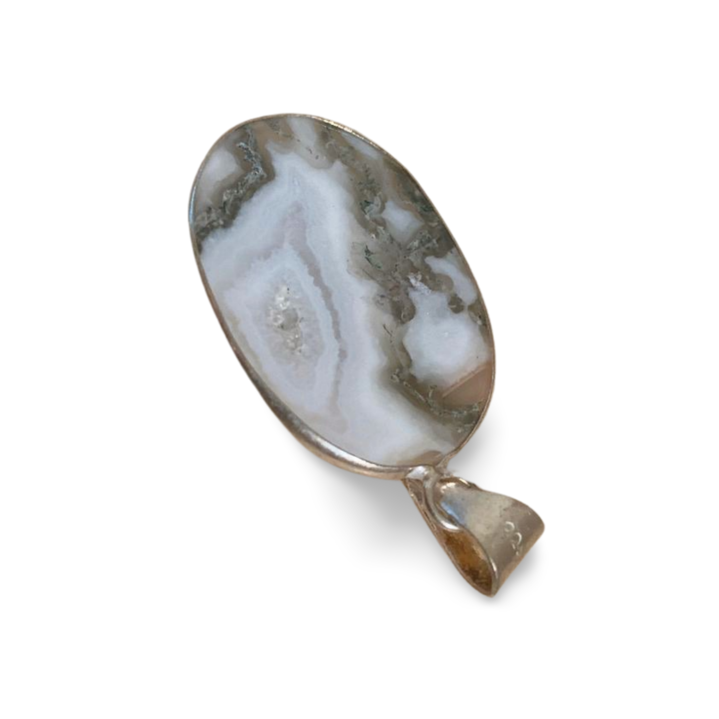 MOSS AGATE DRUZY SILVER PENDANT