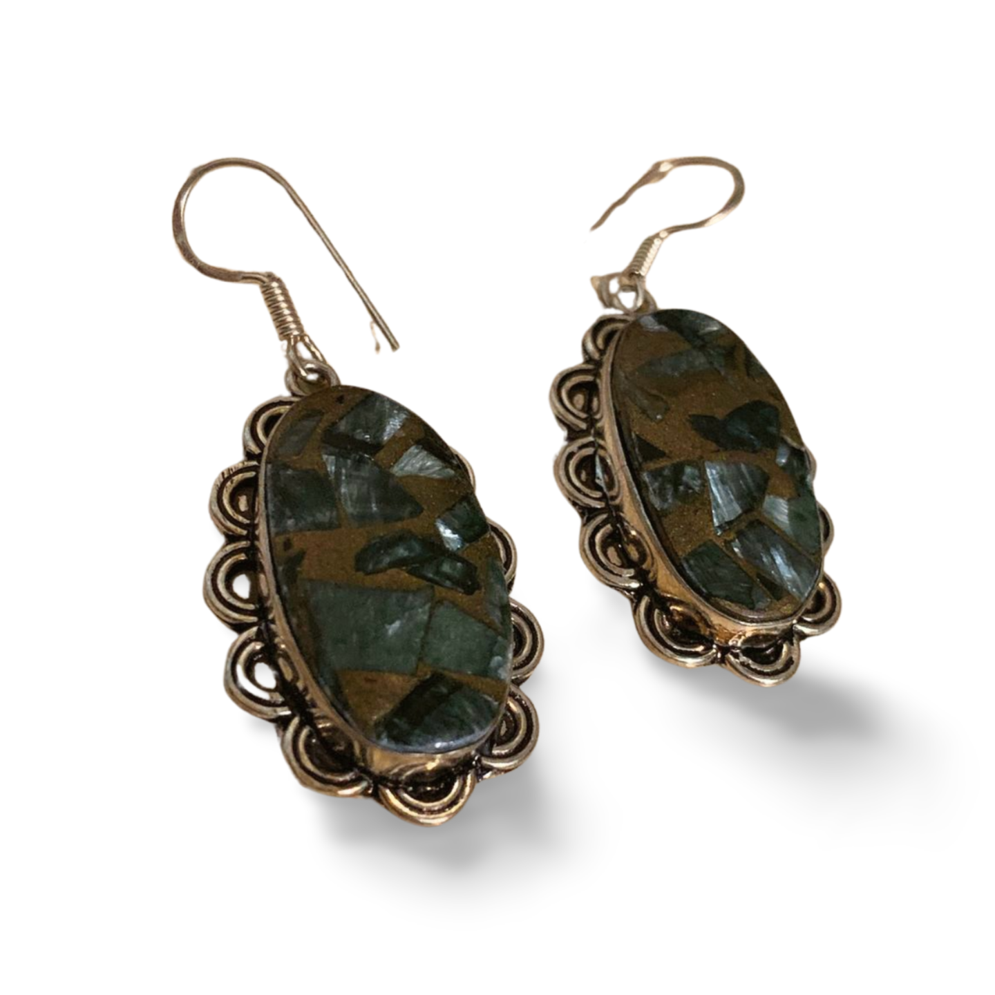 SERAPHINITE in COPPER SILVER DROP EARRINGS