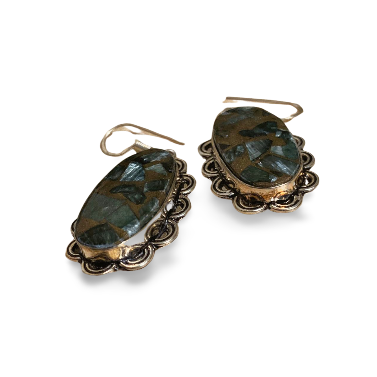 SERAPHINITE in COPPER SILVER DROP EARRINGS