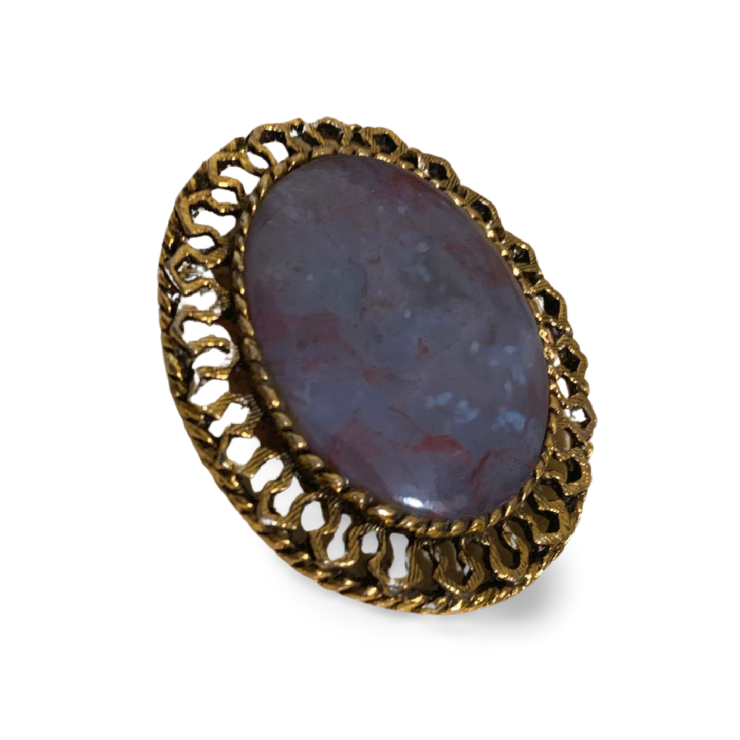 RED MOSS AGATE with PURPLE CHALCEDONY GOLD TONE BROOCH