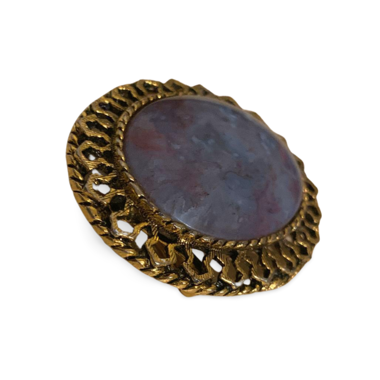 RED MOSS AGATE with PURPLE CHALCEDONY GOLD TONE BROOCH