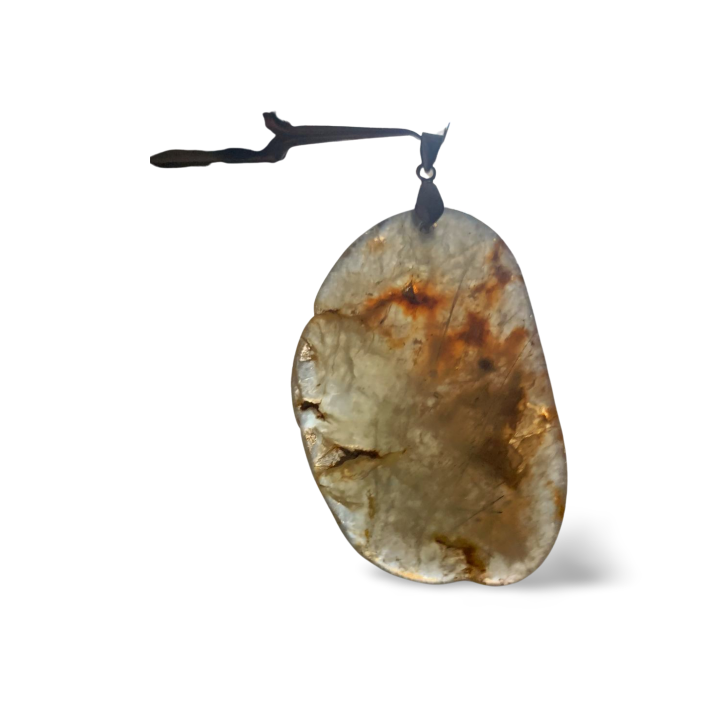 ORANGE KALAHARI MANGANESE PREHNITE & BLACK TOURMALINE PENDANT