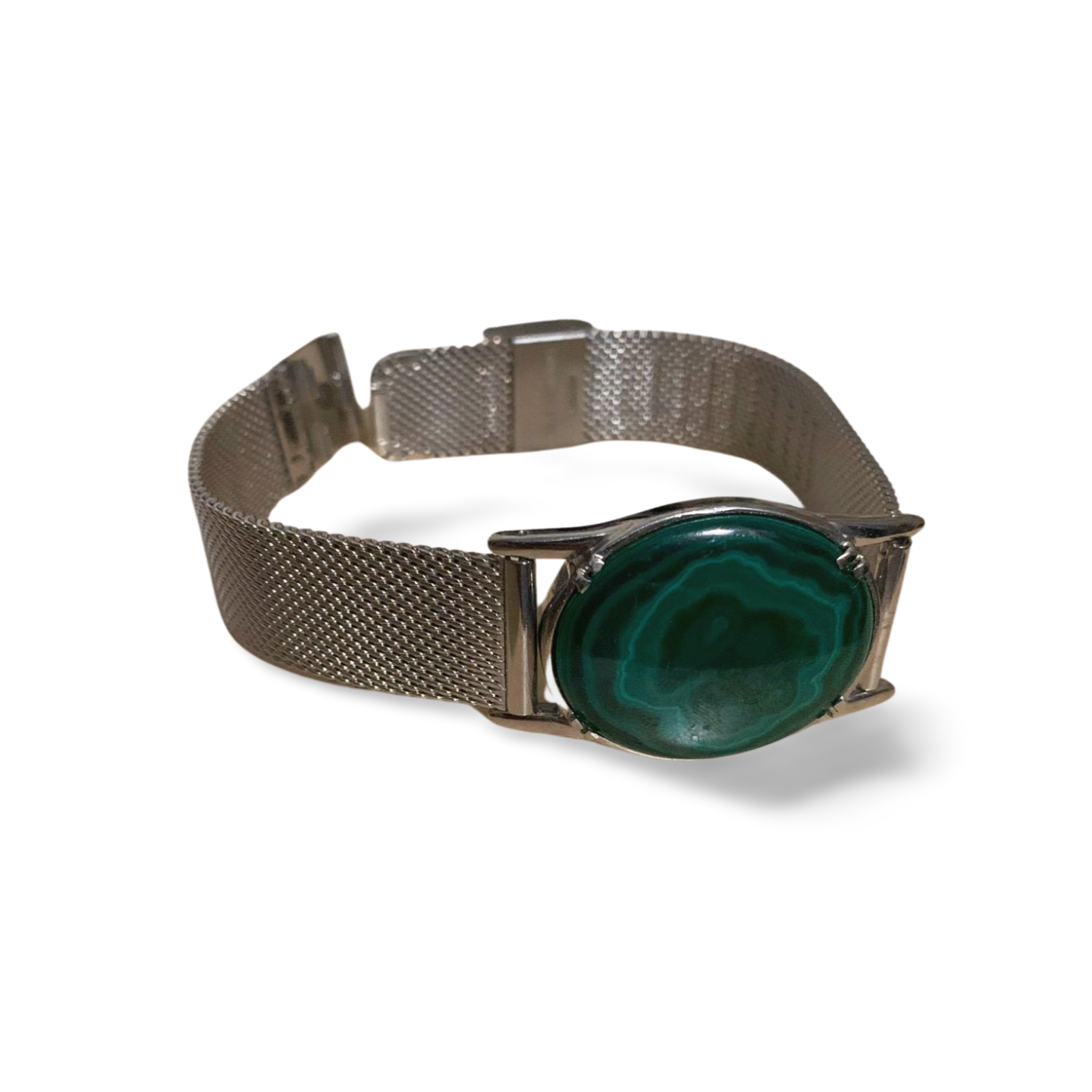 MALACHITE OVAL STAINLESS STEEL WATCH BRACELET