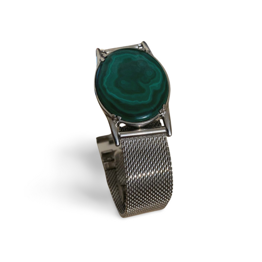 MALACHITE OVAL STAINLESS STEEL WATCH BRACELET