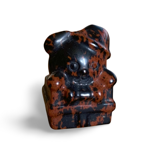 MAHOGANY OBSIDIAN FESTIVE GIFT BEAR on PRESENT CARVING