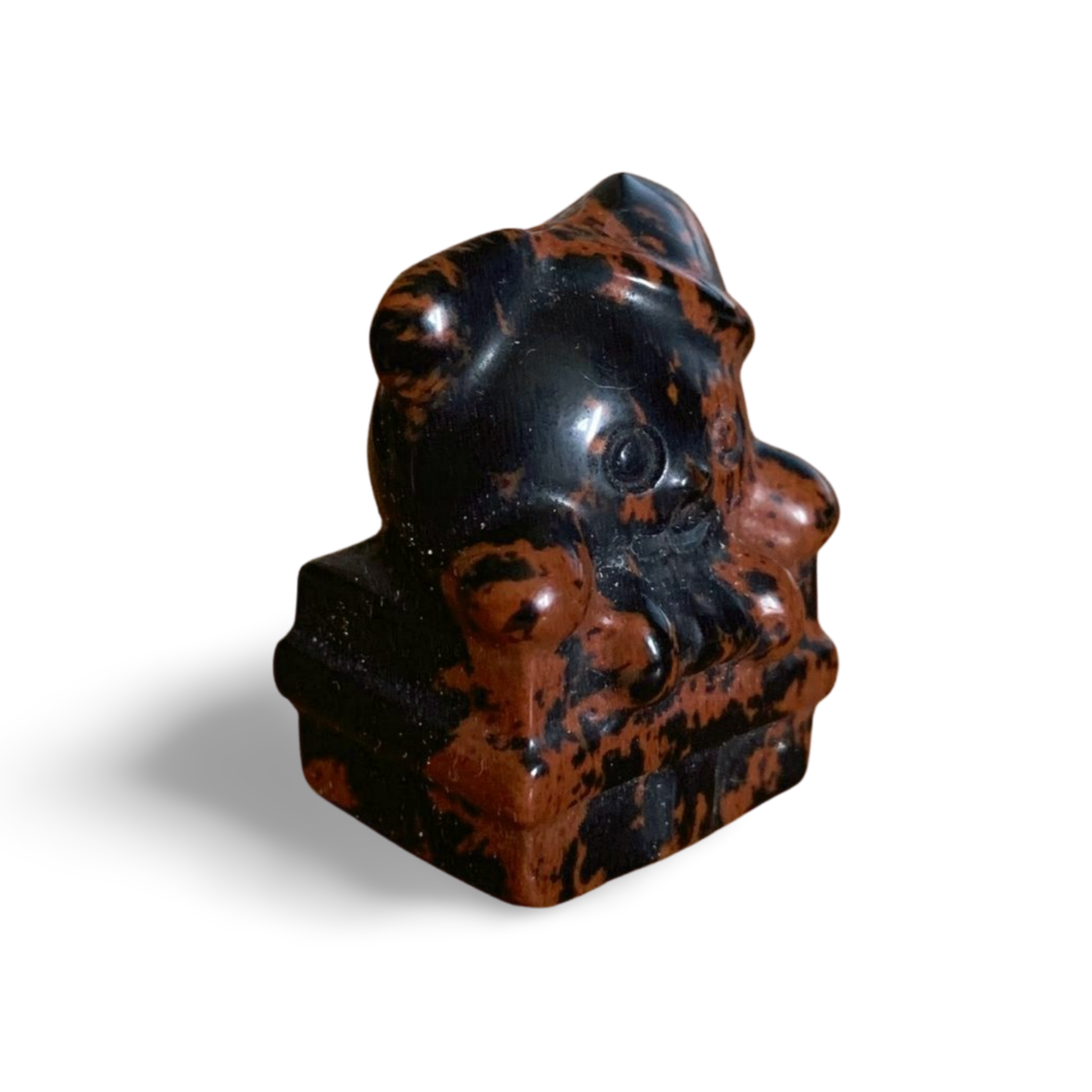 MAHOGANY OBSIDIAN FESTIVE GIFT BEAR on PRESENT CARVING