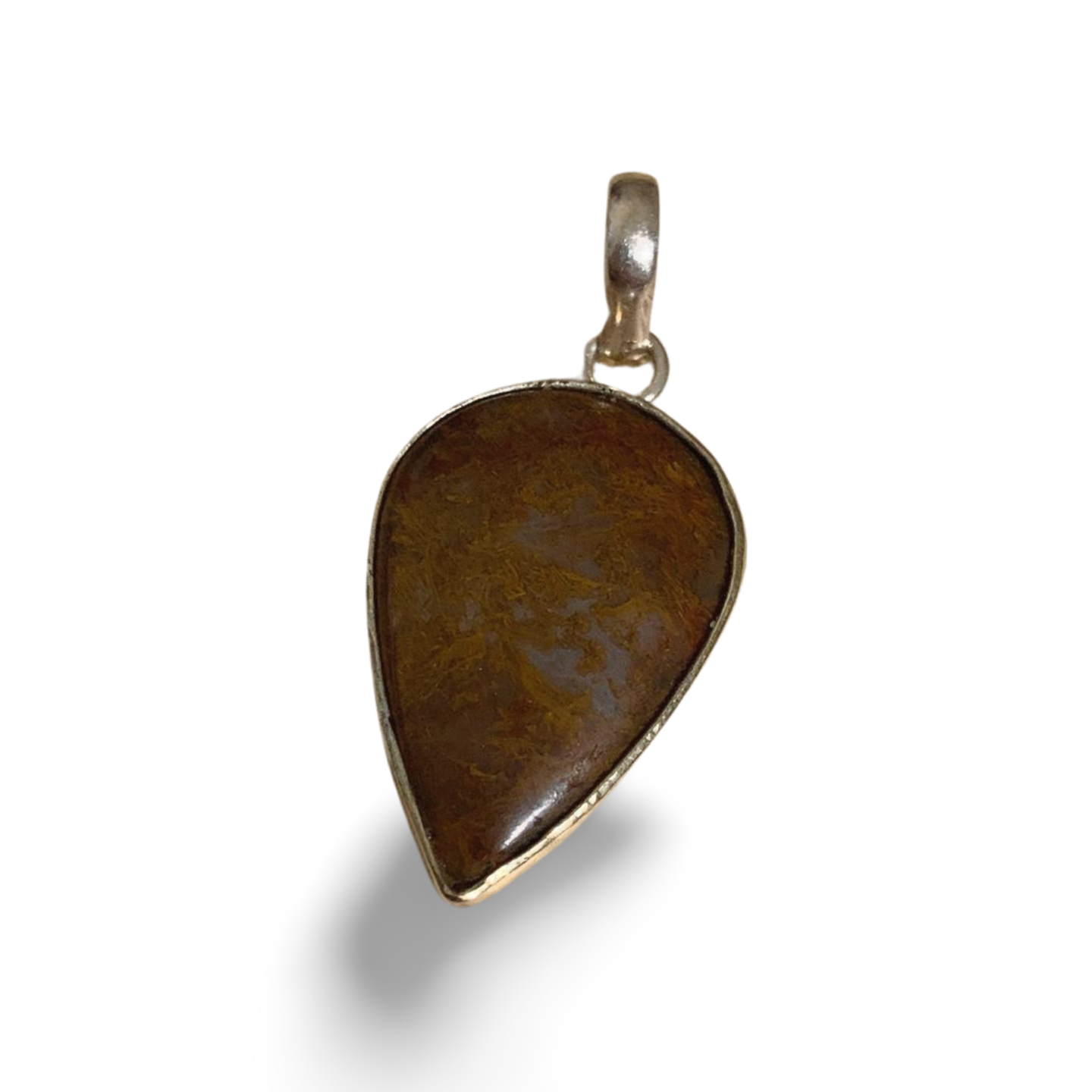 ORANGE MOSS AGATE SILVER REVERSE TEARDROP PENDANT